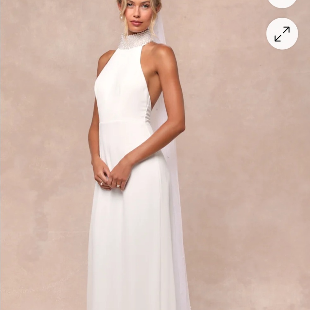 White Pearl Mock Neck Maxi Dress